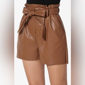 Brown Belted Faux Leather Shorts